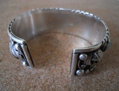 Vintage NAVAJO PHIL CHAPO 12 Turquoise STERLING Silver CUFF BRACELET 