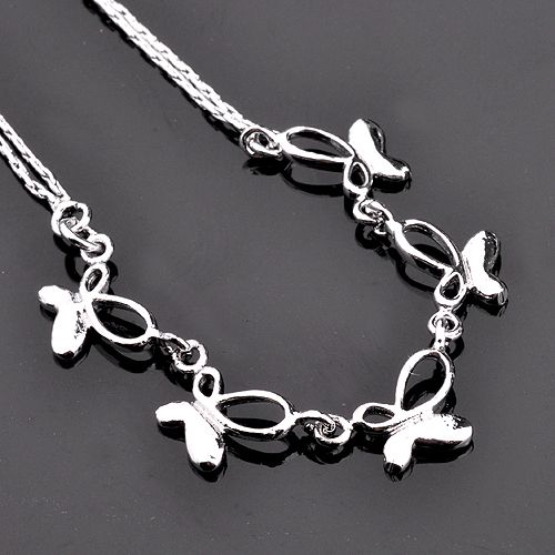 Rhodium Plated Silver tone Anklet,Butterfly Shape 2 Rows Chains Anklet 