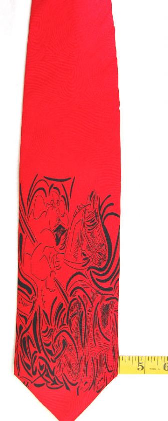 PICASSO COLLEC. UNTITLED BLACK RED HORSE SILK NECK TIE  