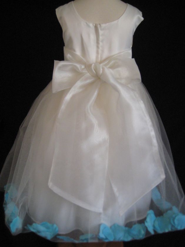 IVORY POOL AQUA ROSE PETAL FLOWER GIRL DRESS size 24 MO  