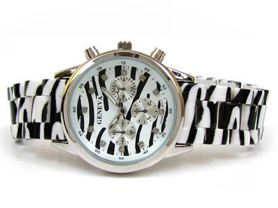   deployment clasp zebra plastic band w silver closure made by geneva