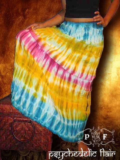 LONG TIE DYE SKIRT PEASANT BOHO HIPPIE GYPSY PFS1382 sz S M L  