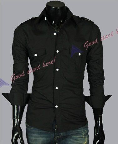 Mens Shirt Fashion Designer Military Slim Dress Shirts Western Style 