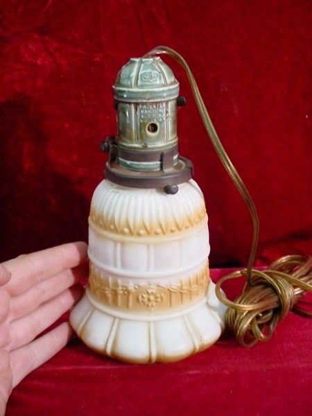 Antique 1916 ELECTRIC HANGING LIGHT Porcelain Socket WHITE GLASS SHADE 