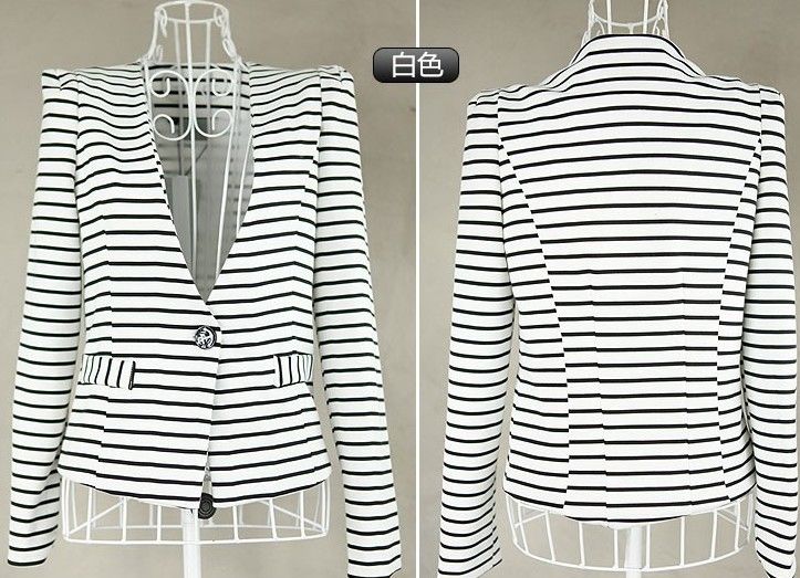 CHIC V NECK STRIPED SLIM BLAZER 1315  