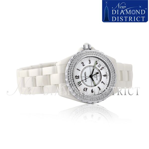 UNISEX WHITE CERAMIC CHANEL J12 DIAMOND 38MM H0970 WATCH sku3  