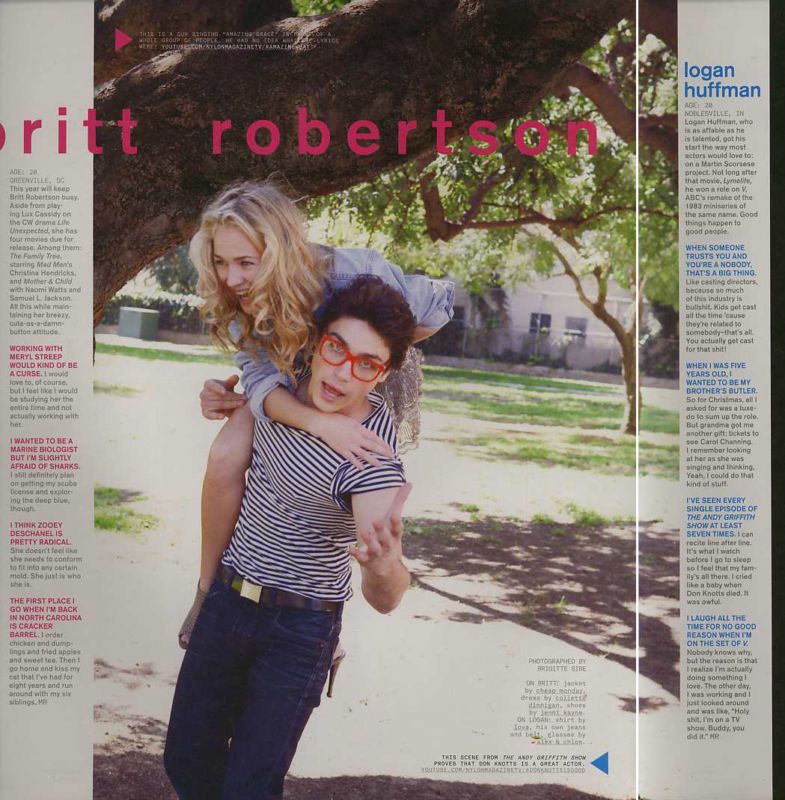 Britt Robertson, Logan Huffman NYLON magazine feature  