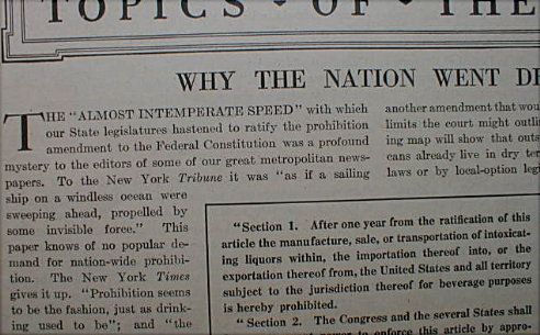 Prohibition 1919 Ratification 18th Amendment  USA Dry  