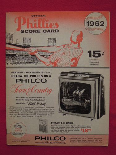 1962 Philadelphia Phillies vs Chicago Cubs Baseball Scorecard Unscored 