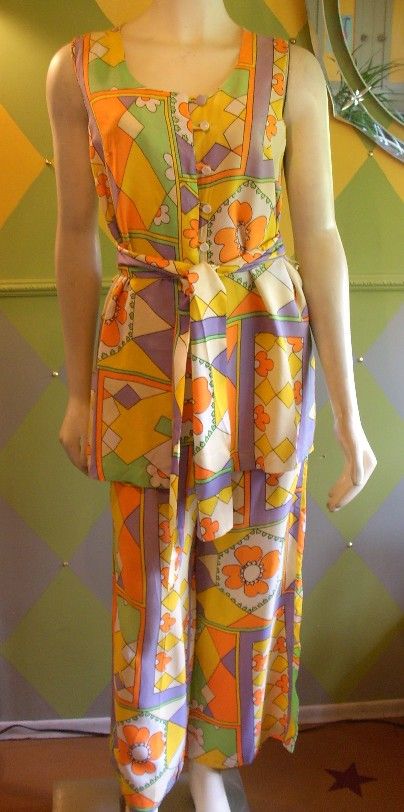 Mod, Hippie, Vintage Flare Pants & Tunic Top, Small  