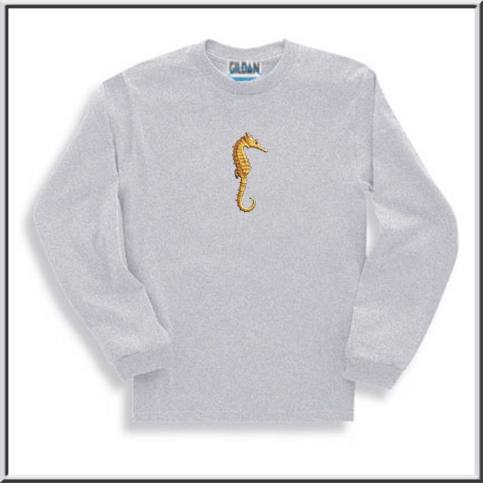 3D Yellow Seahorse Sea Horse Marine Life Long Sleeve Shirt S,M,L,XL,2X 