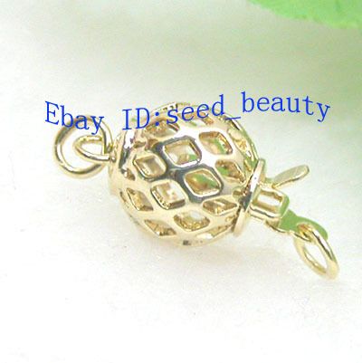 5pcs Yellow Gold Plated Hollow Ball Pearl Clasps 8mm  