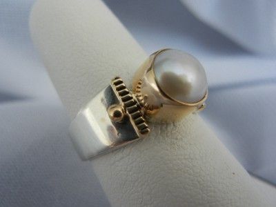 Pearl Ring in 14K Yellow Gold and Sterling Silver   Size 7 1/2  