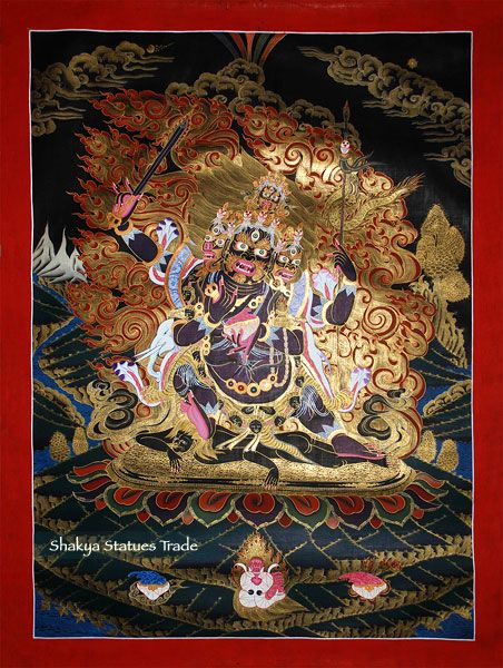   mahakala thangka painting detailed with 24 karat gold 29 0 x 21 5