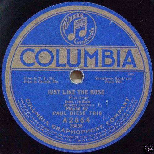 PAUL BIESE TRIO Columbia A 2864 Sax Bajo Piano 78 RPM  