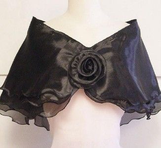 BLACK ORGANZA BOLERO CAPELET EVENING SHAWL WRAP  