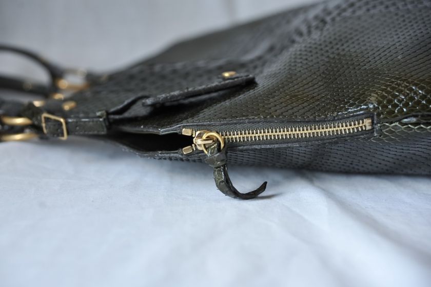 YVES SAINT LAURENT Purse Olive Glossy *SNAKESKIN YSL SAC METROPOLIS 