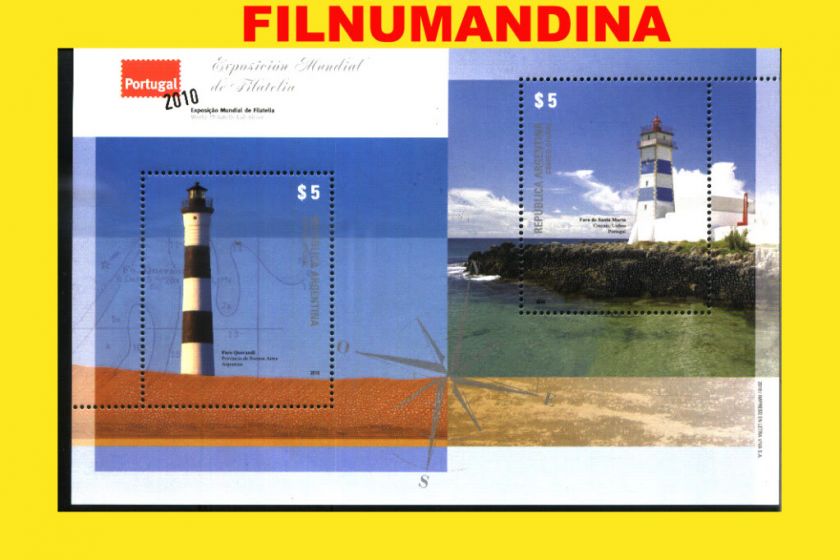 ARGENTINA 2010 PORTUGAL LIGHTHOUSE MOSAICS 2 S/S MNH  