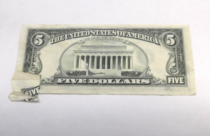 1977 $5 NOTE 5 DOLLAR BILL DRASTIC FOLD OVER PRINT ERROR  