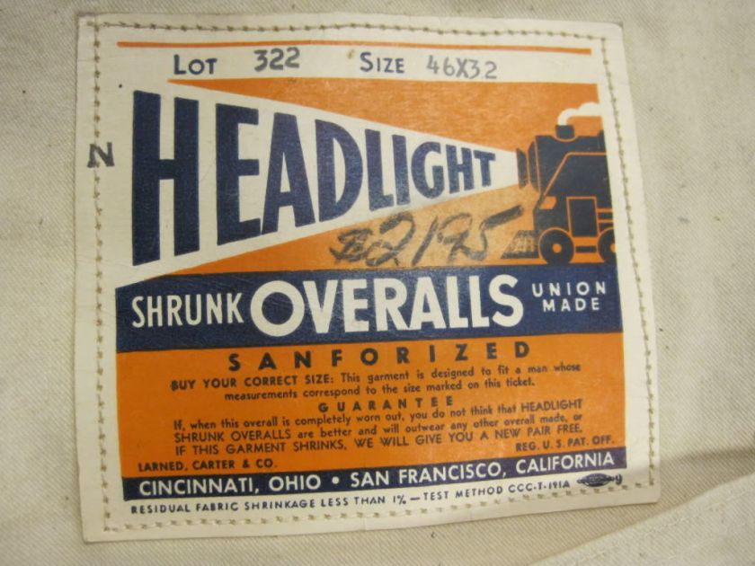 Rare Vintage NOS Lot 322 HEADLIGHT overalls 46x32 V1986  