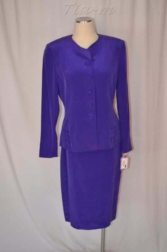   100% SILK PURPLE SHUTTER PLEAT SKIRT SUIT WOMEN SZ 10 NWT  