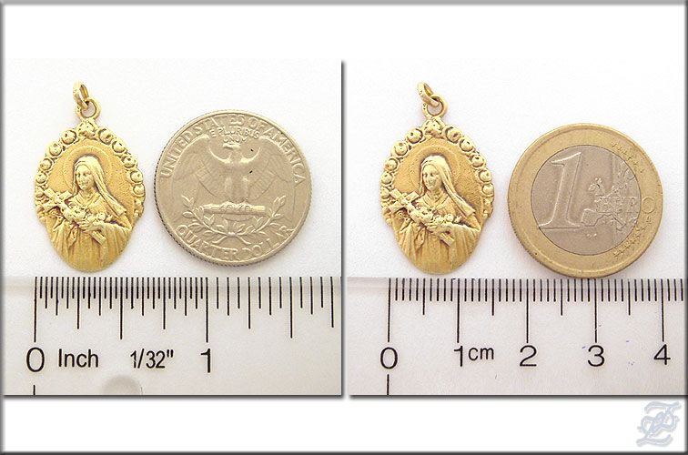 v4324   18K SOLID YELLOW GOLD SAINT TERESA CHARM MEDAL  