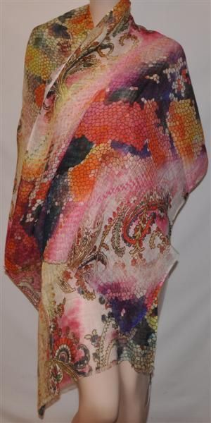 Tolani Linen Digital Print Scarf 100% Silk NEW  