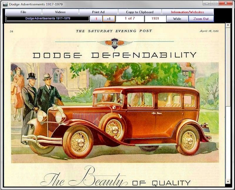 Vintage Dodge Auto Ads 1917 1979 CD ROM  