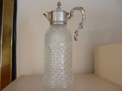 Cut Glass Pitcher Silverplate Top & Handle Ornate Vintage Water  