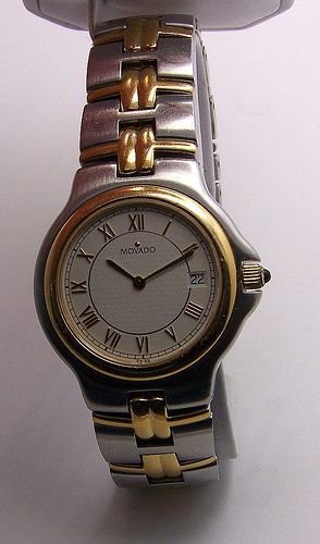 Mans Movado Olympian Two Tone With Roman Numeral White Dial 81.E2.887 