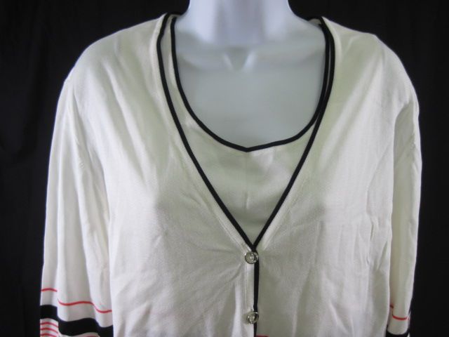 ESCADA White Red Striped Cardigan Sweater Set Sz 40  