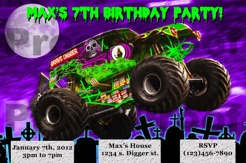 Grave Digger Monster Jam Birthday Invitation  