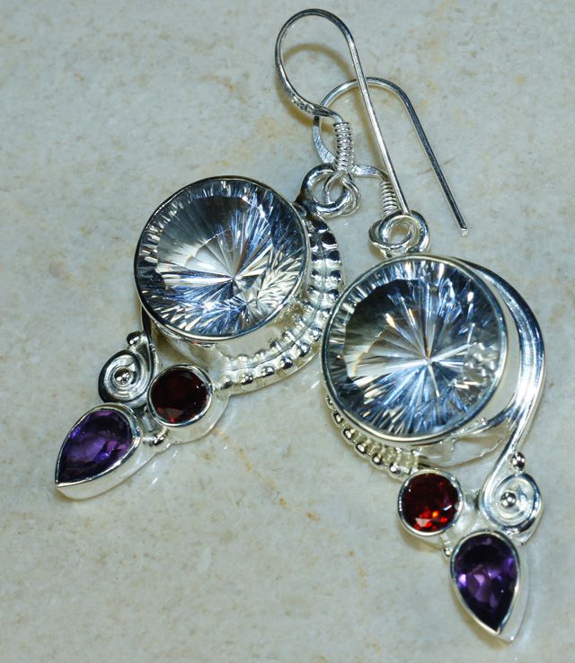 MYSTIC TOPAZ .925 Silver Earrings 1 1/8  