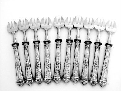 Antique French Sterling Silver Oyster Forks Empire  