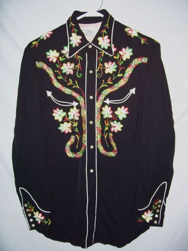 VINTAGE GABARDINE WESTERN SHIRT FABULOUS EMBROIDERY SM  