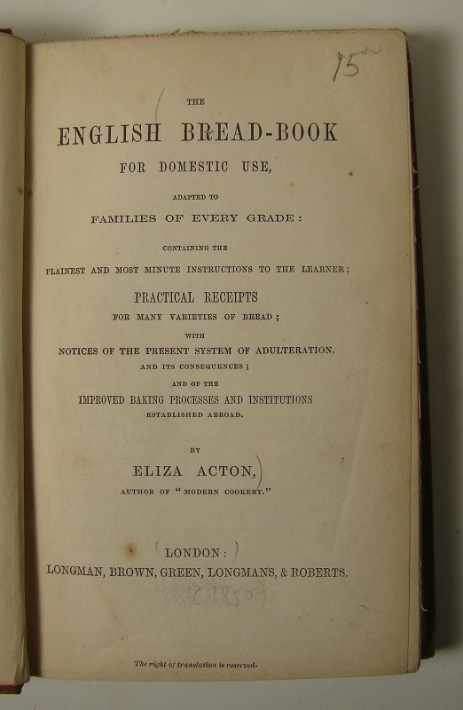 RARE 1857 First Edition ~ ENGLISH BREAD by Eliza Acton  