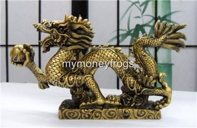   NEW LARGE Brass Chinese Oriental Feng Shui Water Dragon Year Statue #K