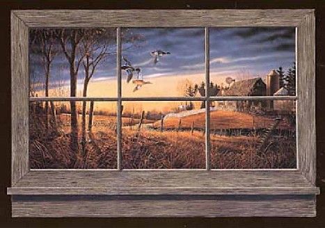 Cabin Lodge RUSTIC MALLARD DUCKS Window Wallpaper Mural  