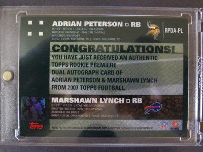 07 ADRIAN PETERSON MARSHAWN LYNCH TOPPS DUAL AUTO RC.  