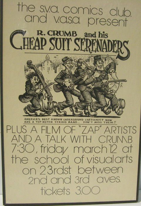 1998 R. Crumb POSTER Tour CHEAP SUIT SERENADERS mounted on hardwood 