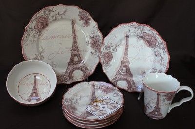 222 FIFTH JE TAIME PARIS FLORAL APPETIZER PLATES   PINK S/4  