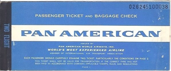 Airline Ticket   Pan Am   2 Flight Format   1967 (T211)  