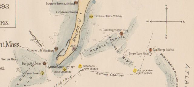   Wreck 1893 Map Monomoy Island Chatham Cape Cod Nantucket Sound  