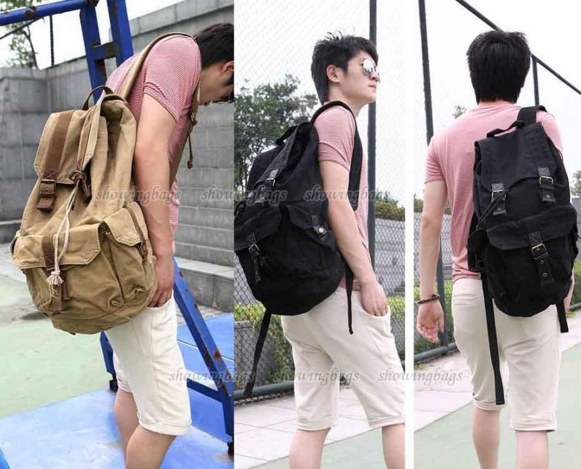 A6119 Mens Vintage Canvas Hiking Travel Military Backpacks Messenger 