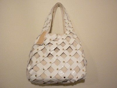   Pacific Grab Bag White Vanilla Woven Leather Hobo Handbag Tote NWT