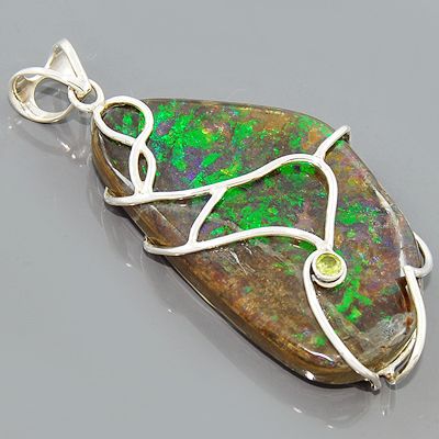   Ammolite Peridot Gemstone 925 Sterling Silver Pendant Jewelry Lot#13P