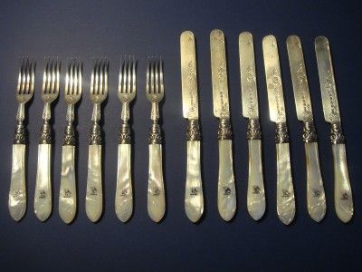   Silver Flatware Mother of Pearl George Unite 12pcs Fork & Knife  