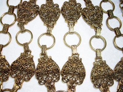 Vintage Goldtone Etruscan Style Fancy Filigree Etched Bookchain Belt 