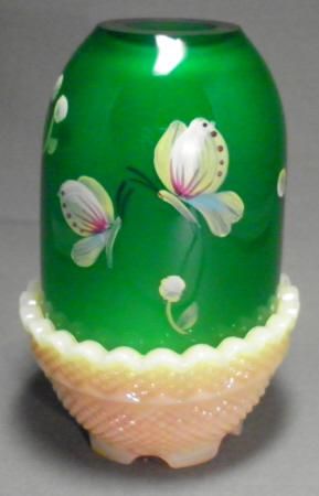 Fenton Hand Painted Emerald & Burmese Fairy Light  