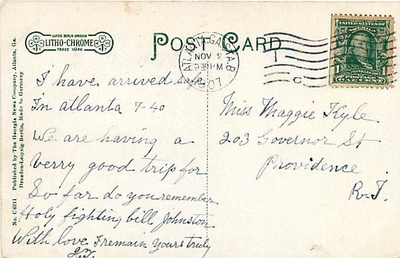 GA ATLANTA ARAGON HOTEL EARLY AUTO MAILED 1907 R35179  